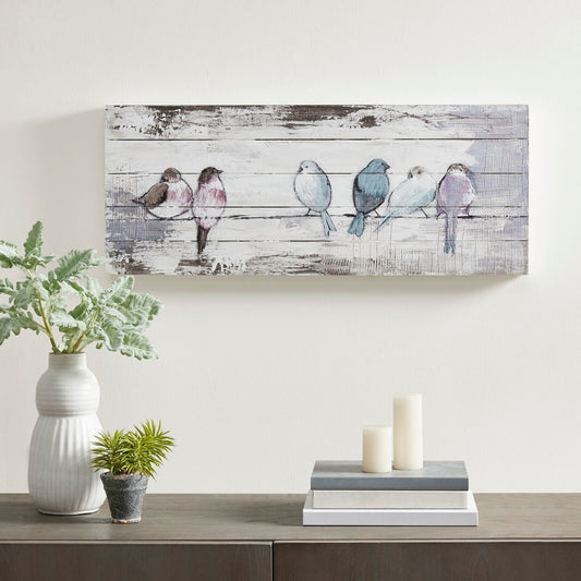 Wood Animal Wall Art Living Room,Bird Drawing Rustic Home Decor Painting Indoor