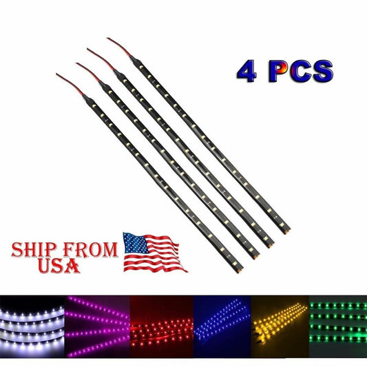 4 PCS 12V 12" 1FT 15SMD Flexible LED Strip Light Waterproof For Car Truck Boat