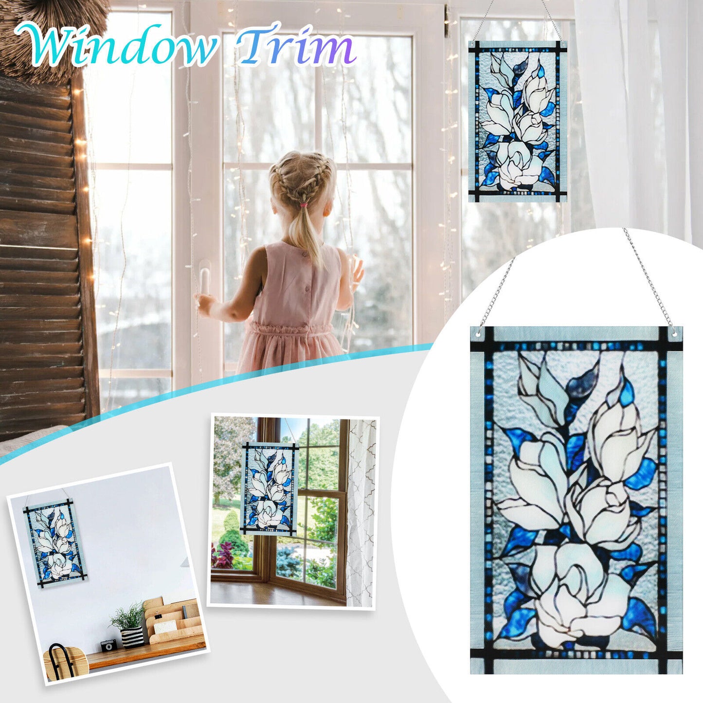 Multicolor Acrylic Panel Stained Suncatcher Wall Window Hanging Home Yard Decor