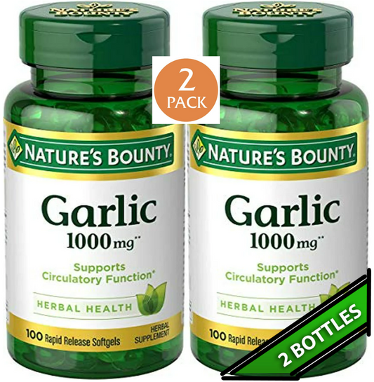 2 Pack Odorless Garlic Extract 1000mg 200 (2x100) Softgels Heart Health Exp 2026