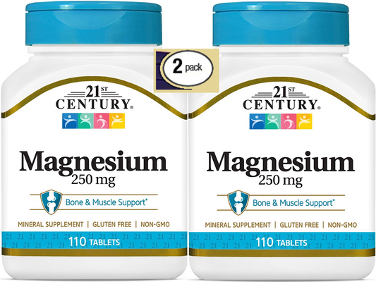 2 Pack Magnesium with Calcium, 250mg, 220 Tablets (2x110) For Bone Muscle Nerve