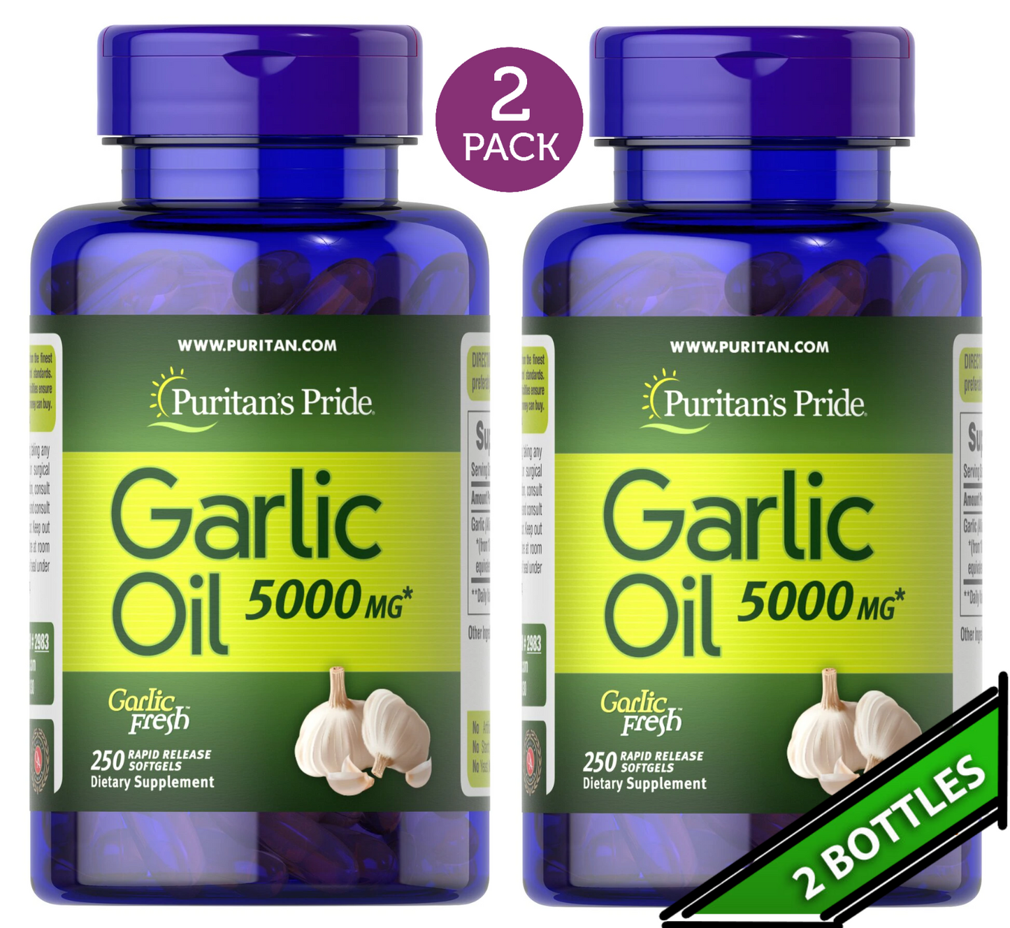 2 Pack Garlic Oil 5000 mg 500 Softgels (2x250) Heart Cardiovascular Cholesterol
