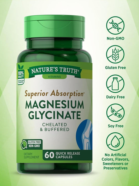 Magnesium Glycinate Capsules | 665mg | 60 Count | Chelated Superior Absorption