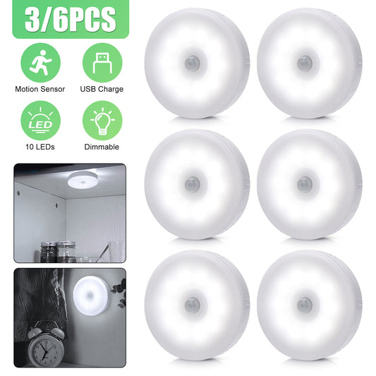 3/6 PCS Motion Sensor LED Night Light Battery Powered Indoor Closet Wall Cabinet