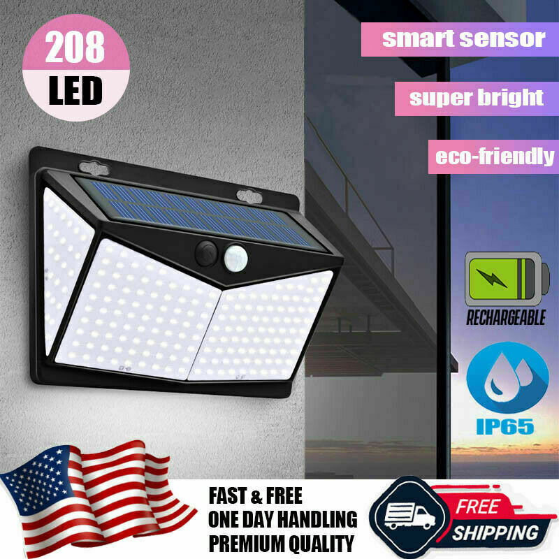 208 LED Solar Power Light PIR Motion Sensor Outdoor Lamp Wall Waterproof Garden