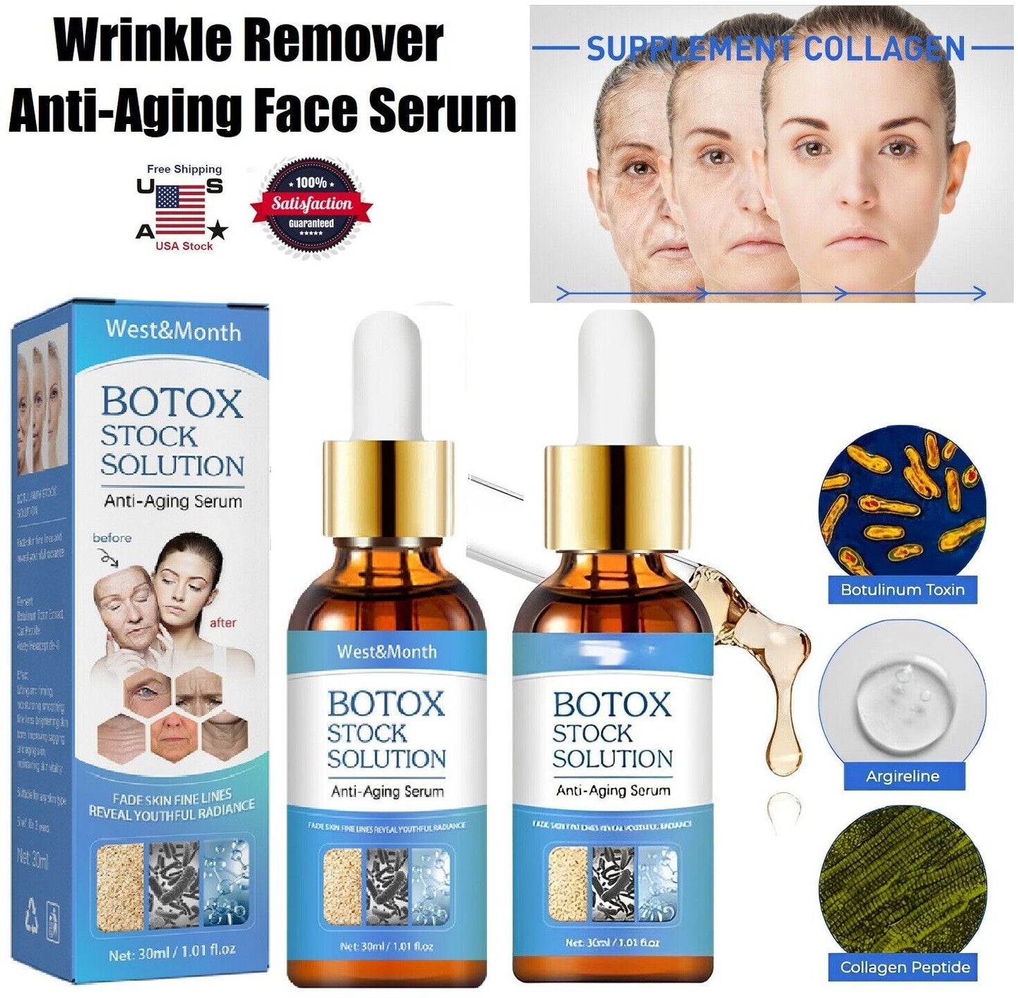 2× Botox Wrinkle Remover Anti-Aging Face Serum Retinol Skin Tightening 30ML