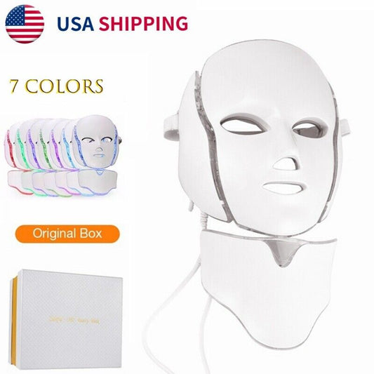 7 Colors LED Light Photon Face Neck Mask Rejuvenation Facial Therapy Wrinkle US