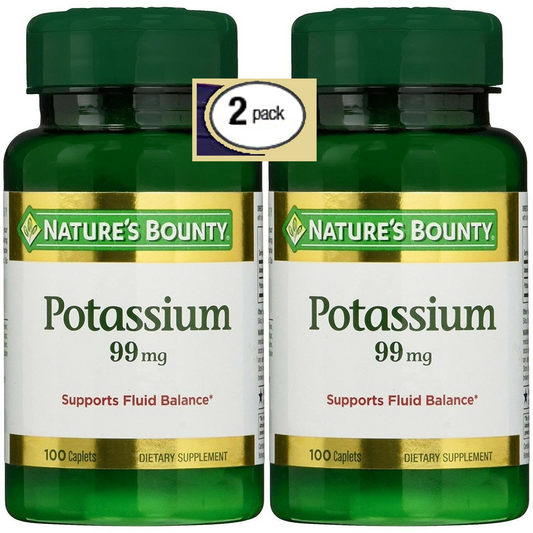 2 Pack POTASSIUM 99mg 200 Caps (2x100) For Fluid Balance Muscle Heart Health