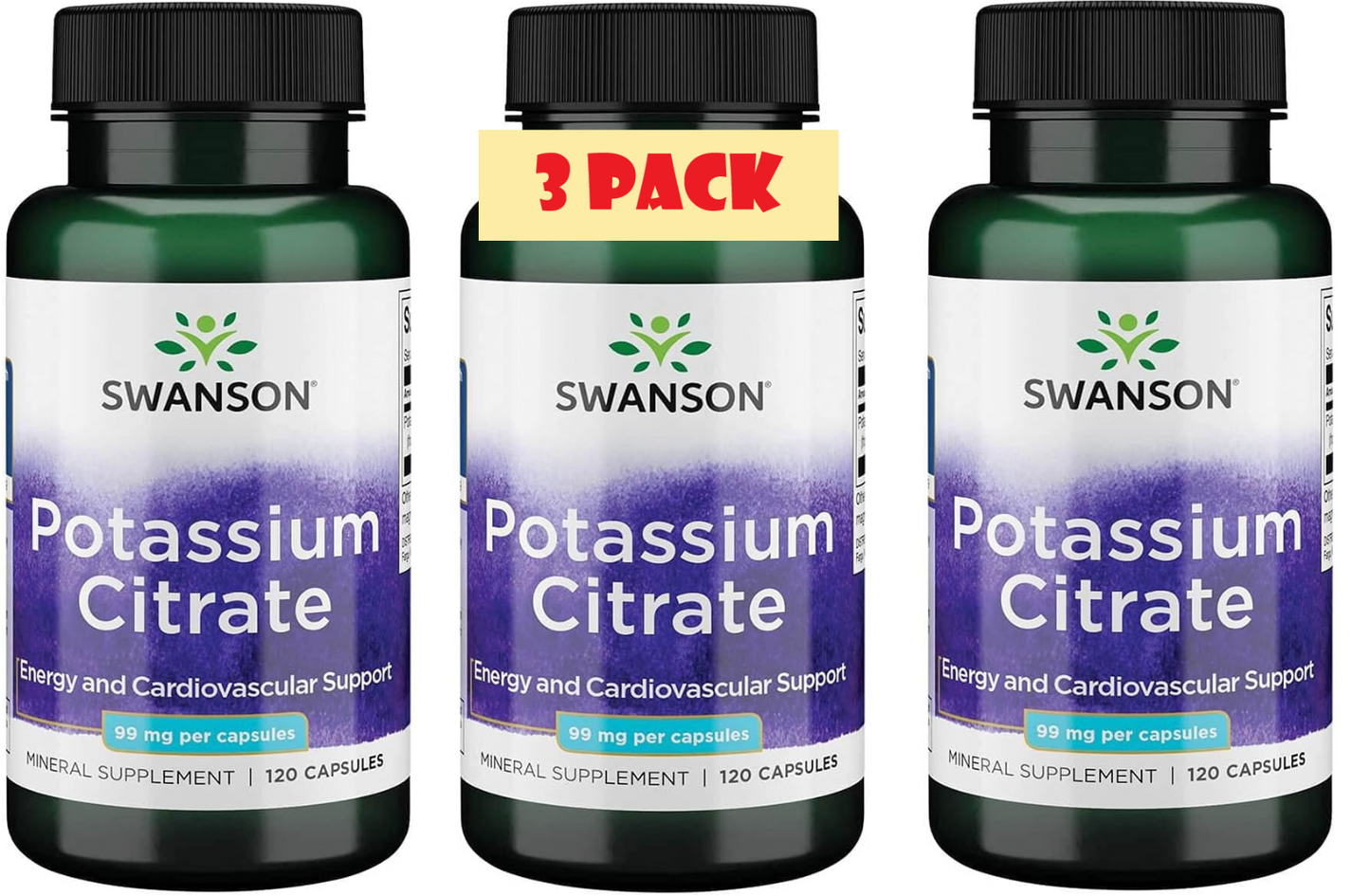 3 Pack Potassium Citrate 360caps (3x120) 99mg For Heart Cardiovascular Kindney