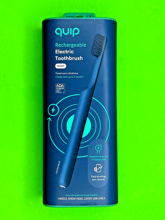 Quip Rechargeable Electric Toothbrush Smart Timed Sonic Vibration Ocean Blue NEW