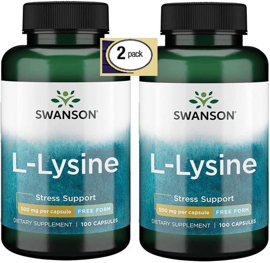 2 Pack L-Lysine 500mg 200 Caps Amino Acid Free Stress Fighter Balance L-arginine