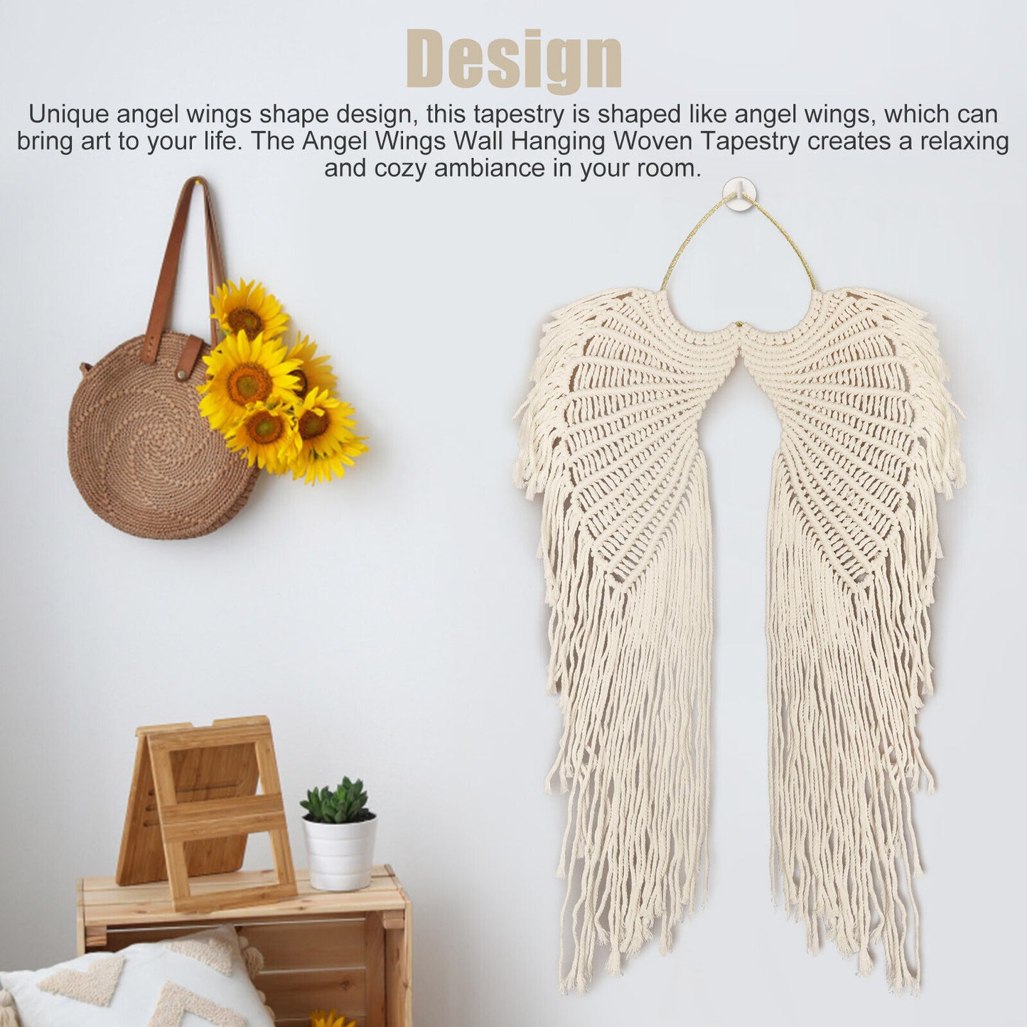 Macrame Boho Tapestry DIY Angel Wing Woven Wall Hanging Home Room Art Decor Gift