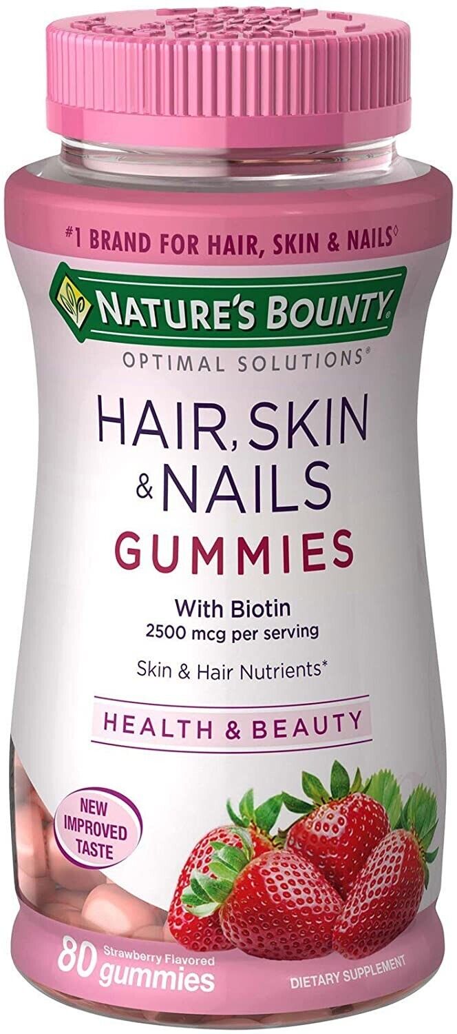 Hair, Skin and Nails BIOTIN with Vitamins C & E, 80 Gummies 2500mcg, Free Shipng