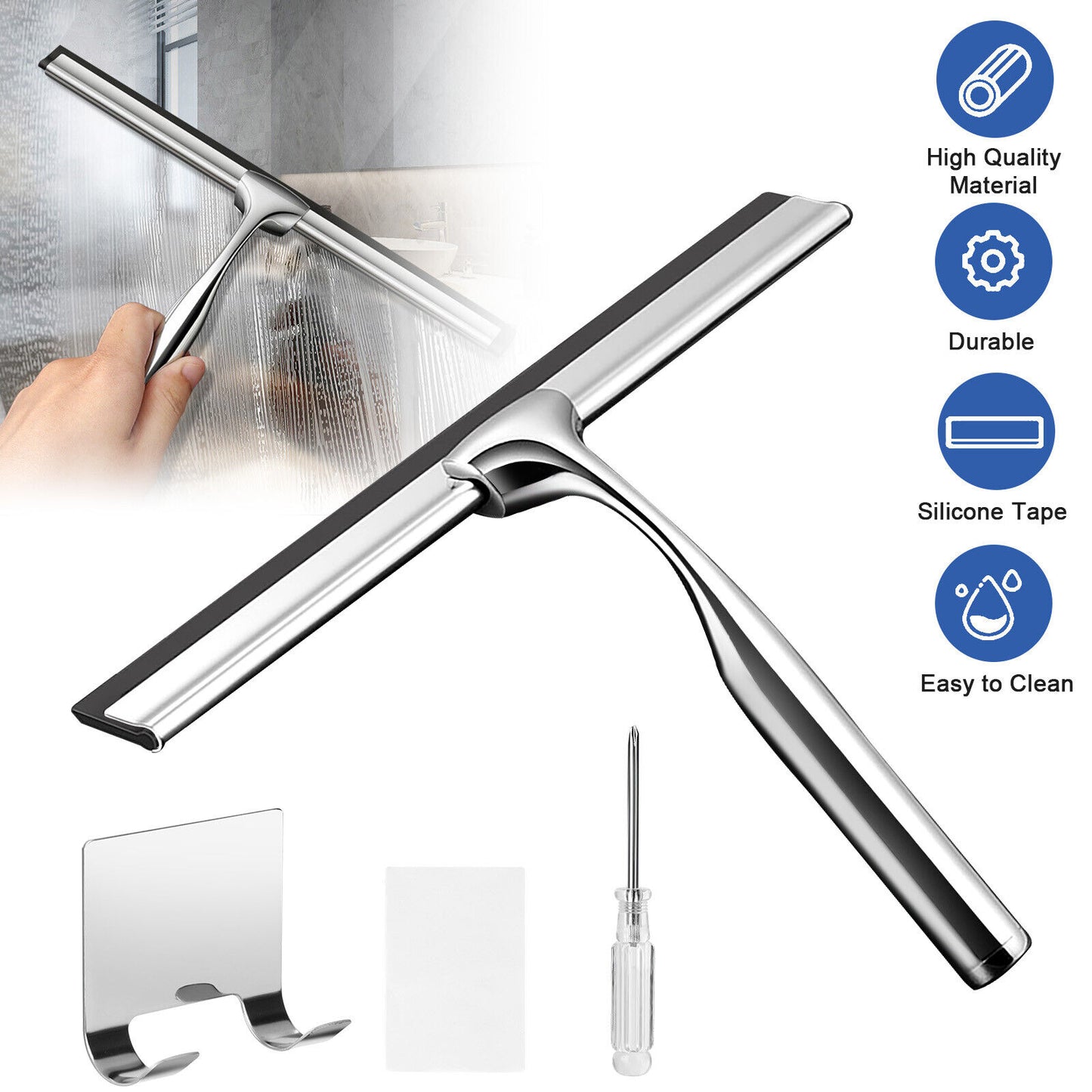 Stainless Steel All-Purpose Squeegee Shower Cleaner Doors Bathroom Windows Glass