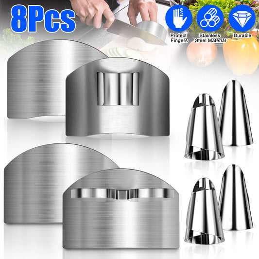 8Pcs Stainless Steel Finger Hand Protector Guard Kitchen Safe Slice Cutting Tool