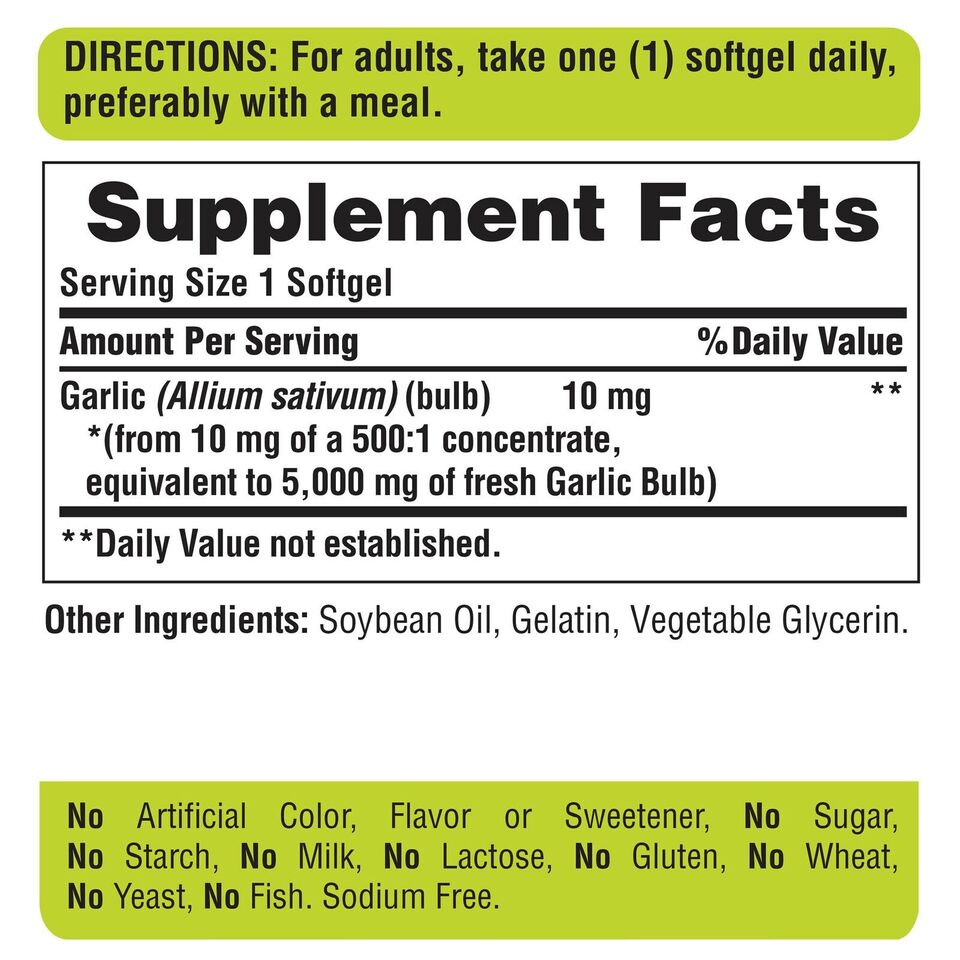 2 Pack Garlic Oil 5000 mg 500 Softgels (2x250) Heart Cardiovascular Cholesterol