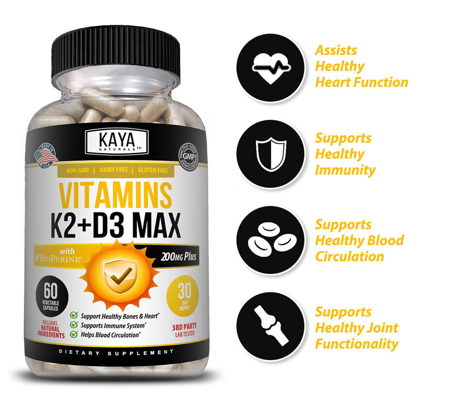 Vitamin K2 (MK7) with D3 5000 IU Supplement, BioPerine Capsules, Immune Health