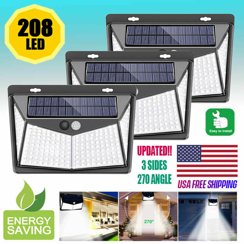 208 LED Solar Power Light PIR Motion Sensor Outdoor Lamp Wall Waterproof Garden