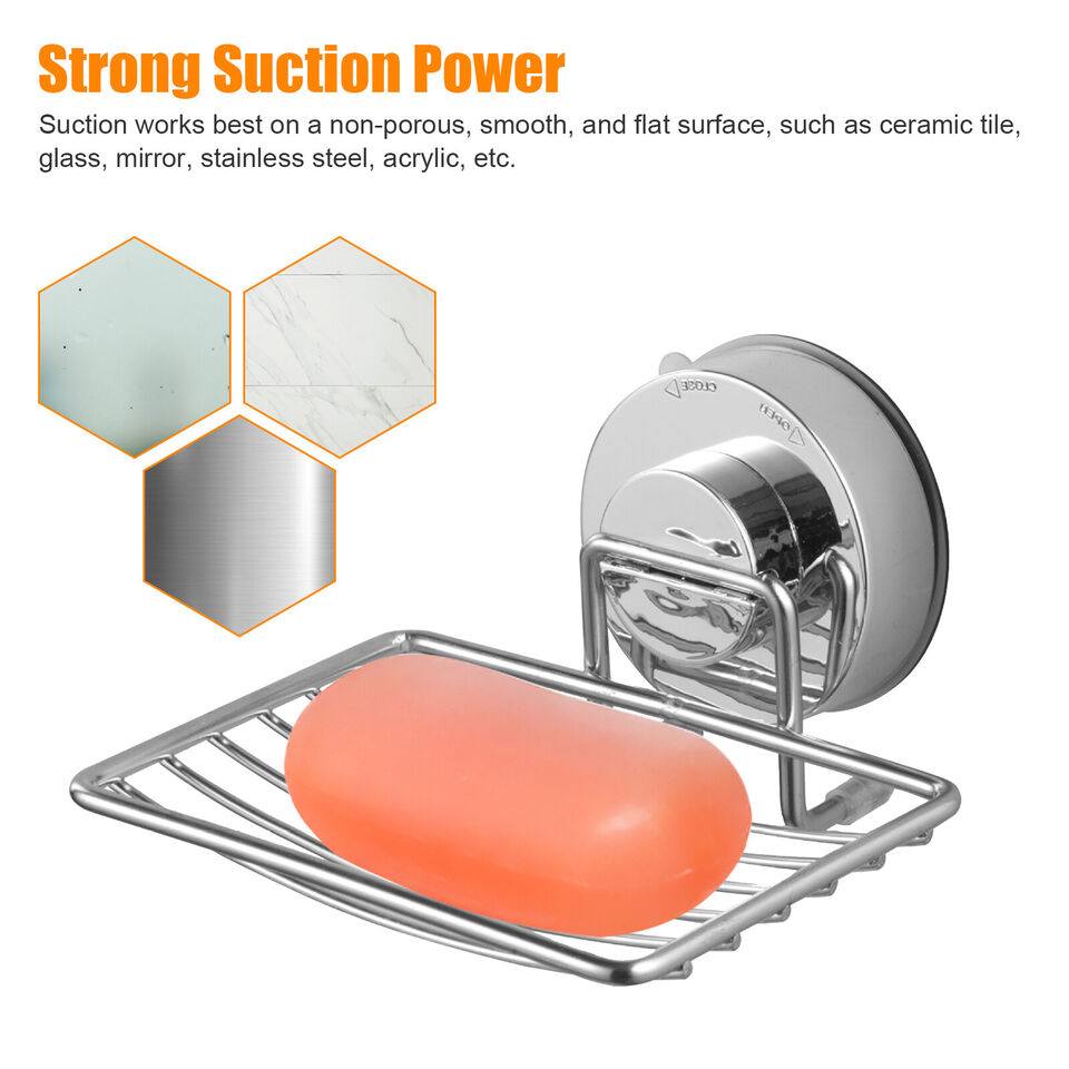 Suction Soap Dish Stainless Steel Wall Mounted Holder Bar Bathroom Shower Basket