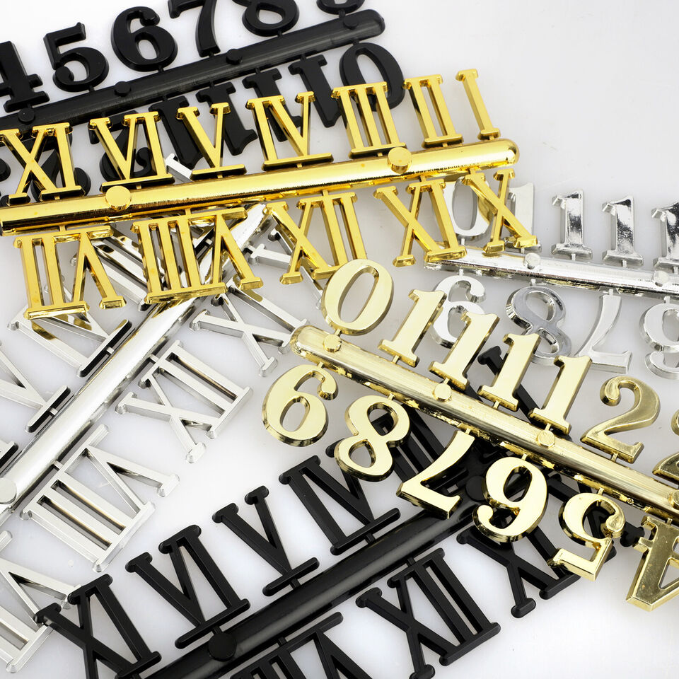 6 Pcs DIY 3D Clock Roman Numerals Kit Large Wall Sticker Art Decor Repair Tool