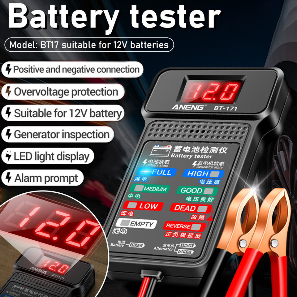 Car Battery Tester Digital Analyzer 12V Car Auto Battery Load Cranking Tester US