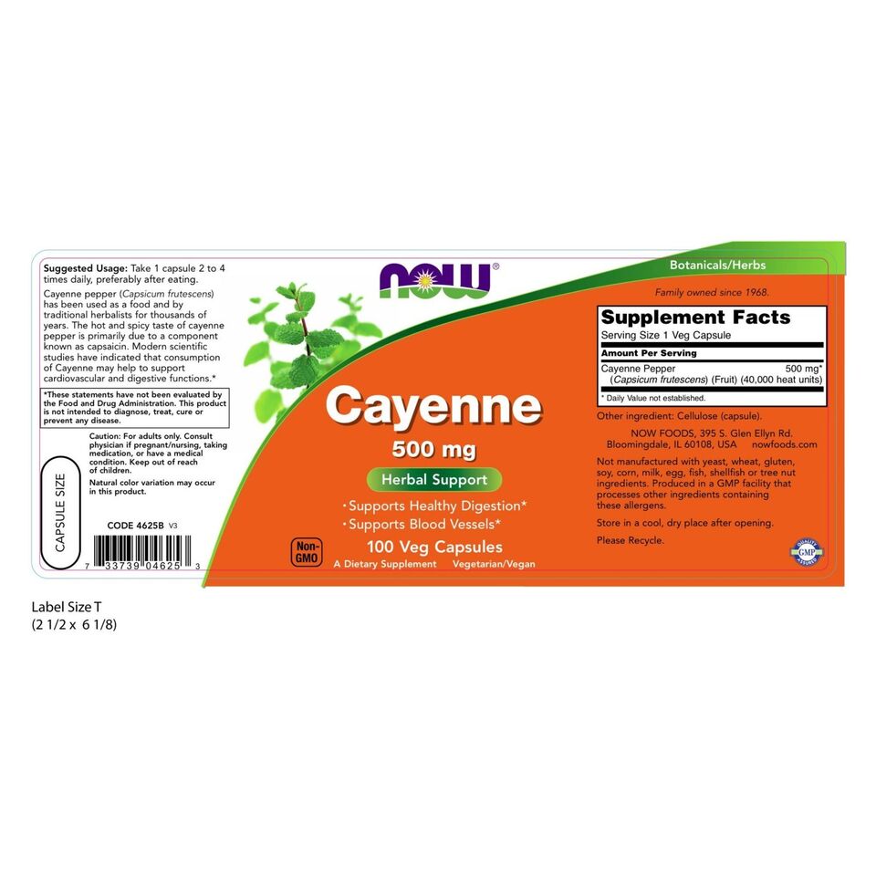 NOW Foods Cayenne, 500 mg, 100 Veg Capsules