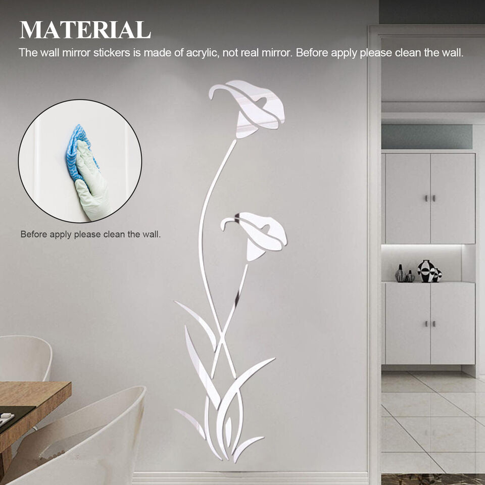 3D Mirror Flower Decal Art Wall Sticker DIY Home Living Room Art Decor Removable