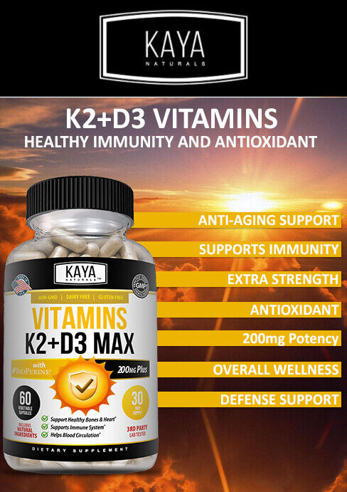 Vitamin K2 (MK7) with D3 5000 IU Supplement, BioPerine Capsules, Immune Health