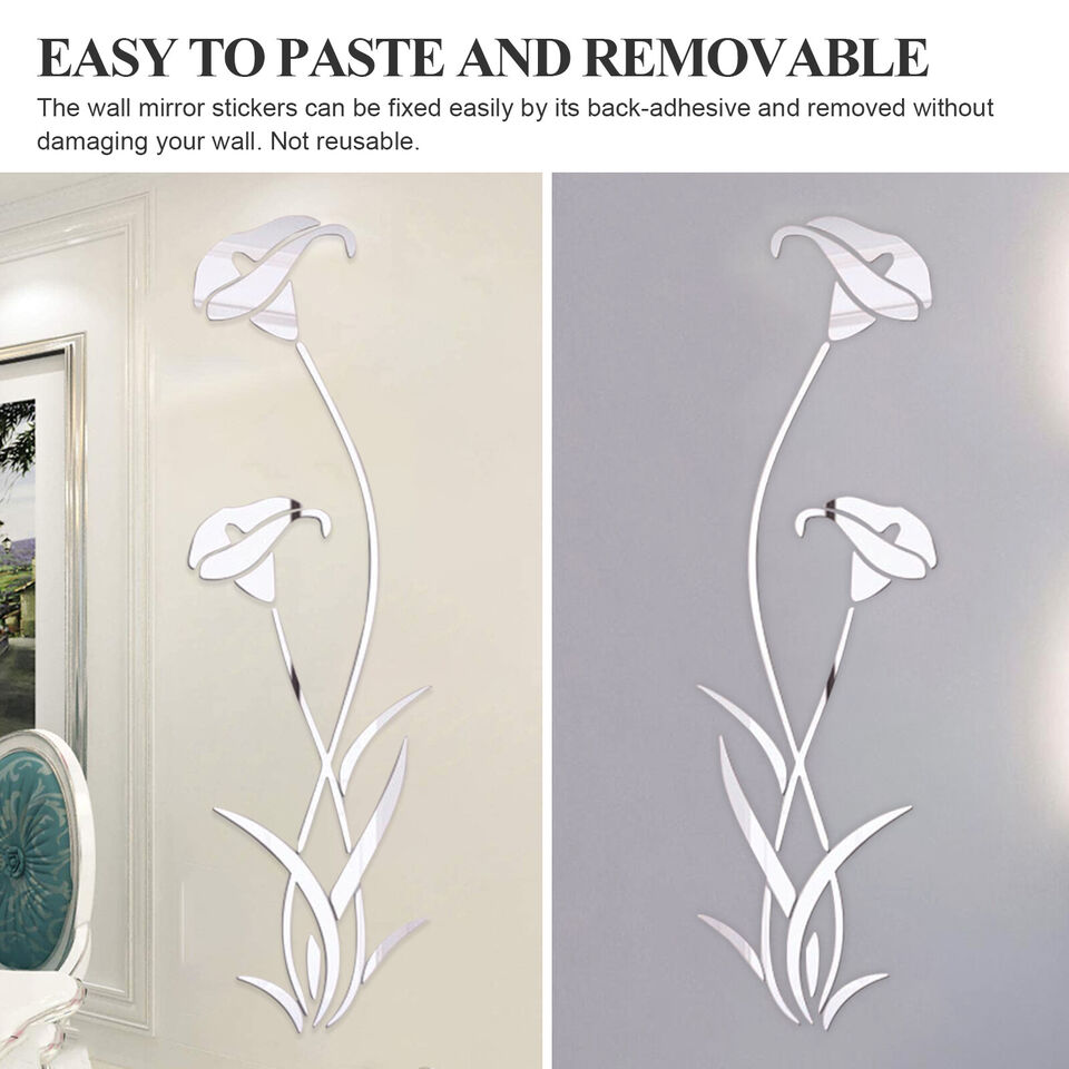 3D Mirror Flower Decal Art Wall Sticker DIY Home Living Room Art Decor Removable