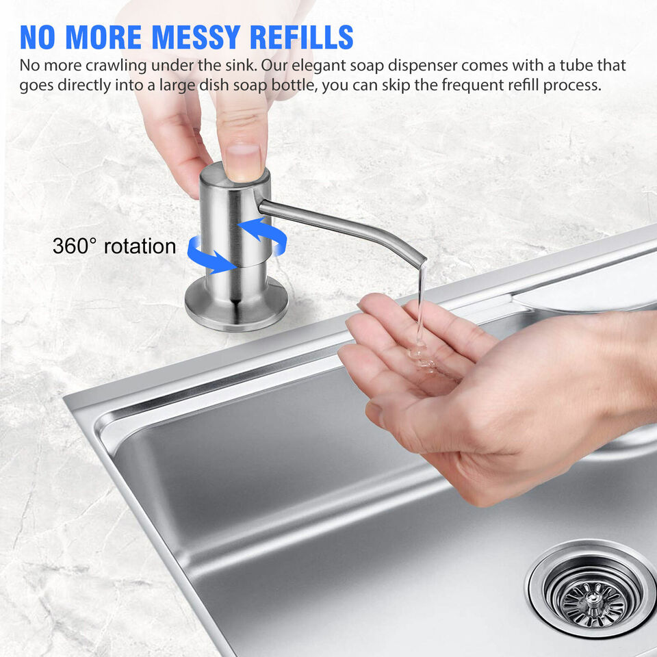 360° Sink Soap Dispenser Stainless Steel Kitchen Hands Liquid Pump Bottle Tube