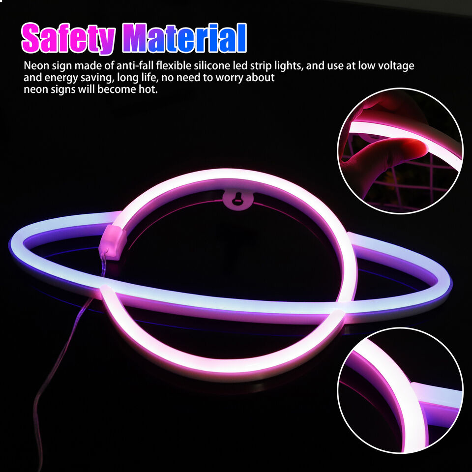 LED Planet Neon Sign Night Light Wall Art Bedroom Bar Decor Waterproof Lamp USB