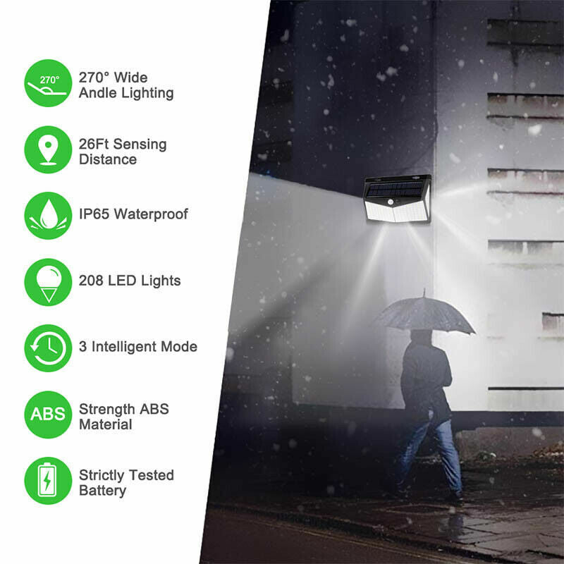 208 LED Solar Power Light PIR Motion Sensor Outdoor Lamp Wall Waterproof Garden