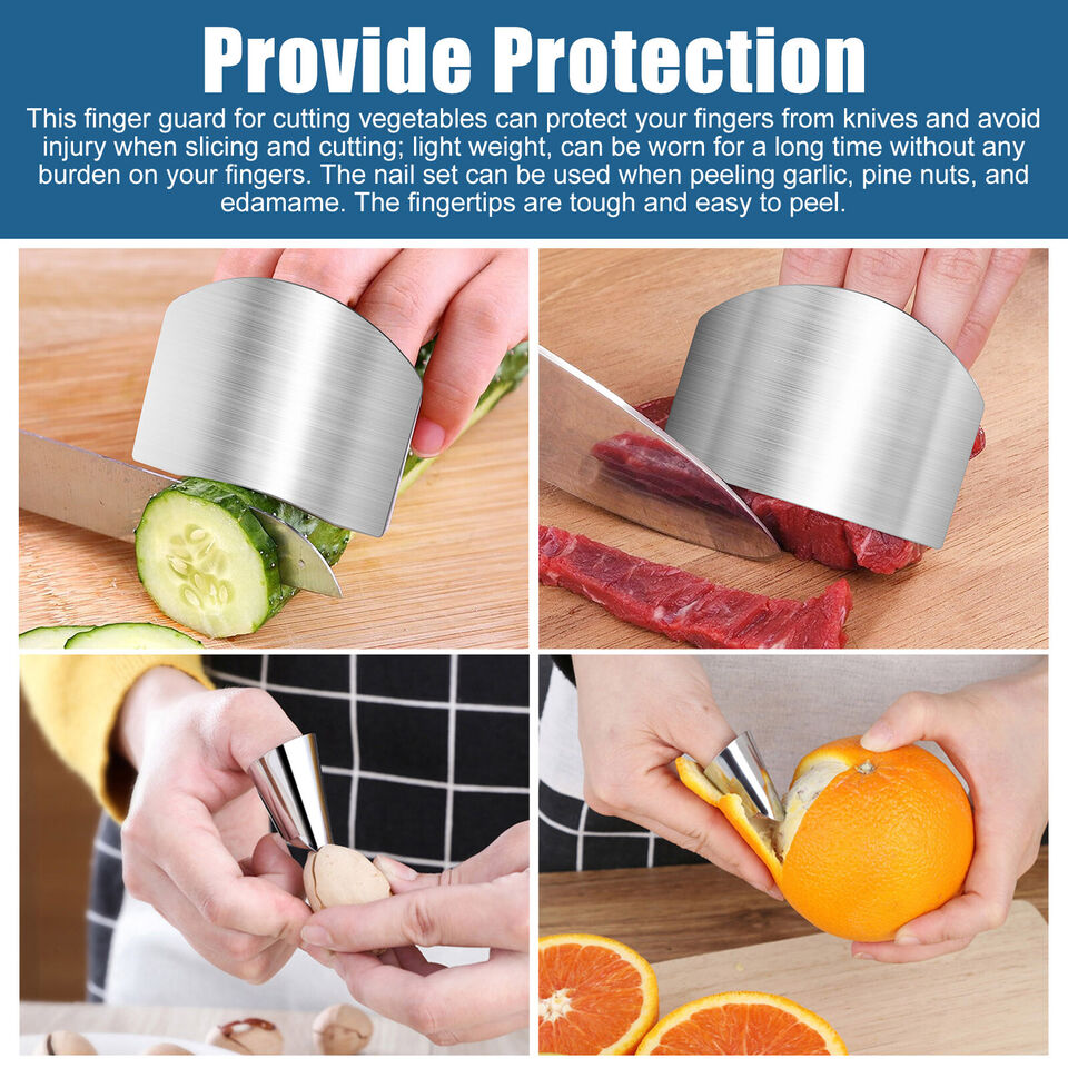 8Pcs Stainless Steel Finger Hand Protector Guard Kitchen Safe Slice Cutting Tool