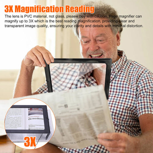 A4 Full Page 3x Magnifier LED Light Book Reading Aid Lens Large Magnifying Glass