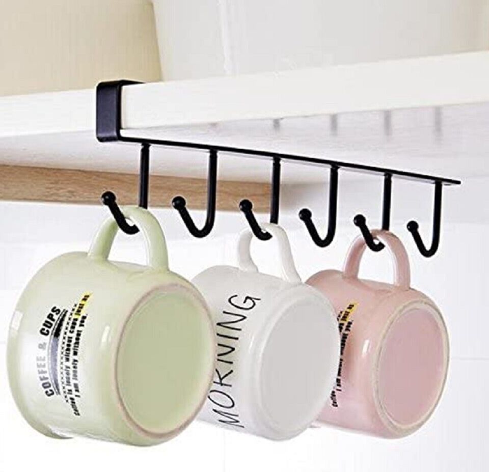 2-Pack Under-Shelf Mug Holder Rack, Kitchen Cabinet Coffee Cup Storage Hooks