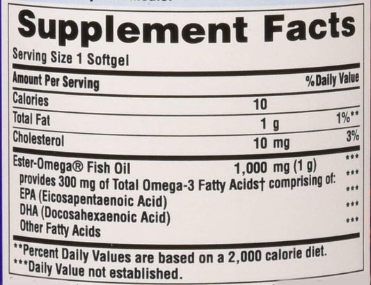 Omega-3 Fish Oil 1000mg (300mg Active Omega-3) 100 Softgels Mercury Free Omega 3