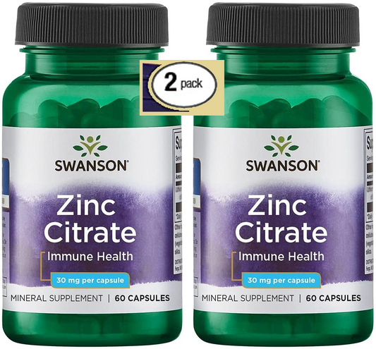 2 Pack Premium ZINC Citrate 30mg 120Caps (2x60) Immune Health Optimum Absorption