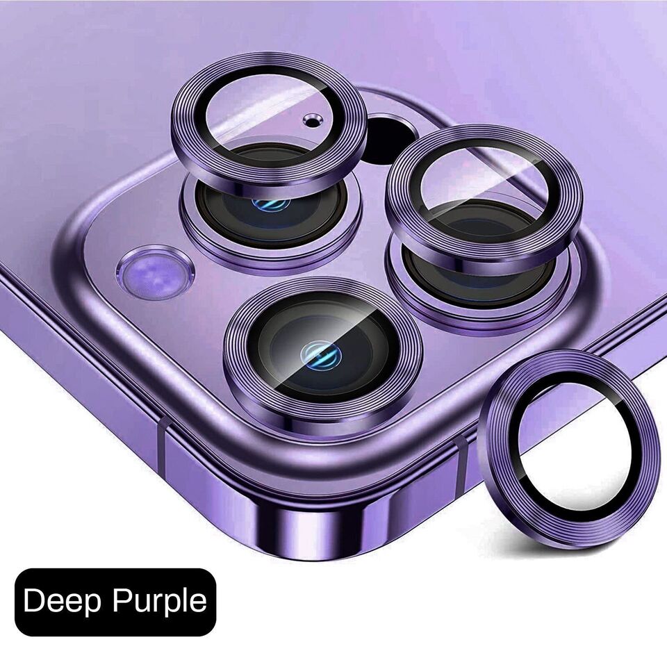 For iPhone 14 15 Pro Max Plus Metal Ring Tempered Glass HD Camera Lens Protector
