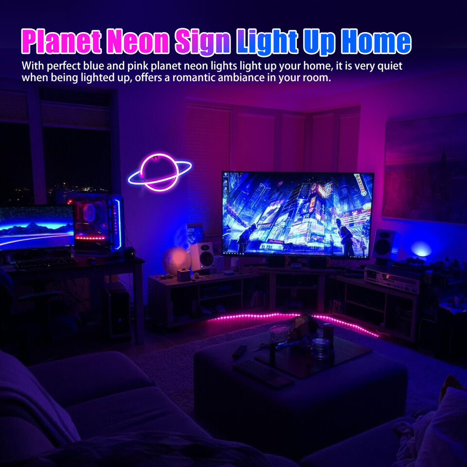 LED Planet Neon Sign Night Light Wall Art Bedroom Bar Decor Waterproof Lamp USB