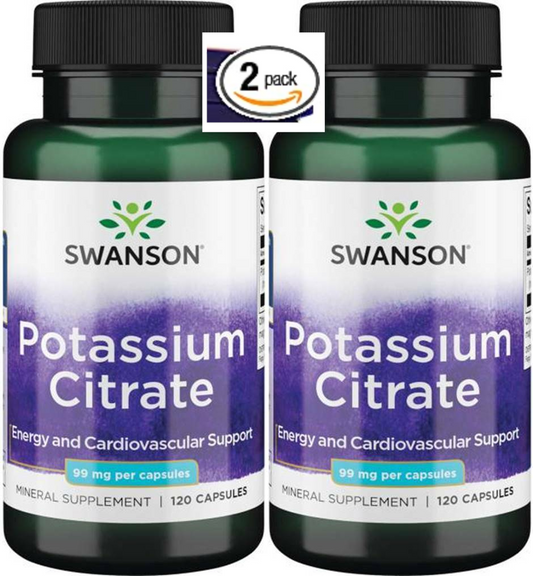 Potassium Citrate 2 pack 240caps (2x120) 99mg For Heart Cardiovascular, Kindney