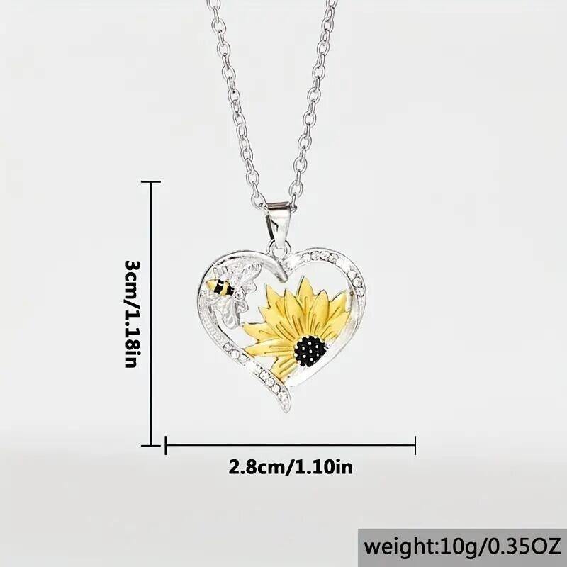 Exquisite Hollow Zircon Bee Sunflower Pendant Necklace Women Party Gift Fashion