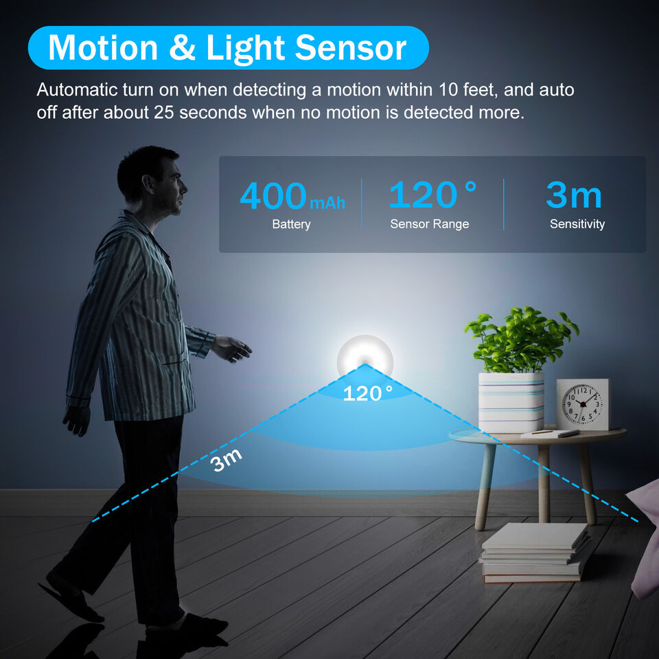 3/6 PCS Motion Sensor LED Night Light Battery Powered Indoor Closet Wall Cabinet