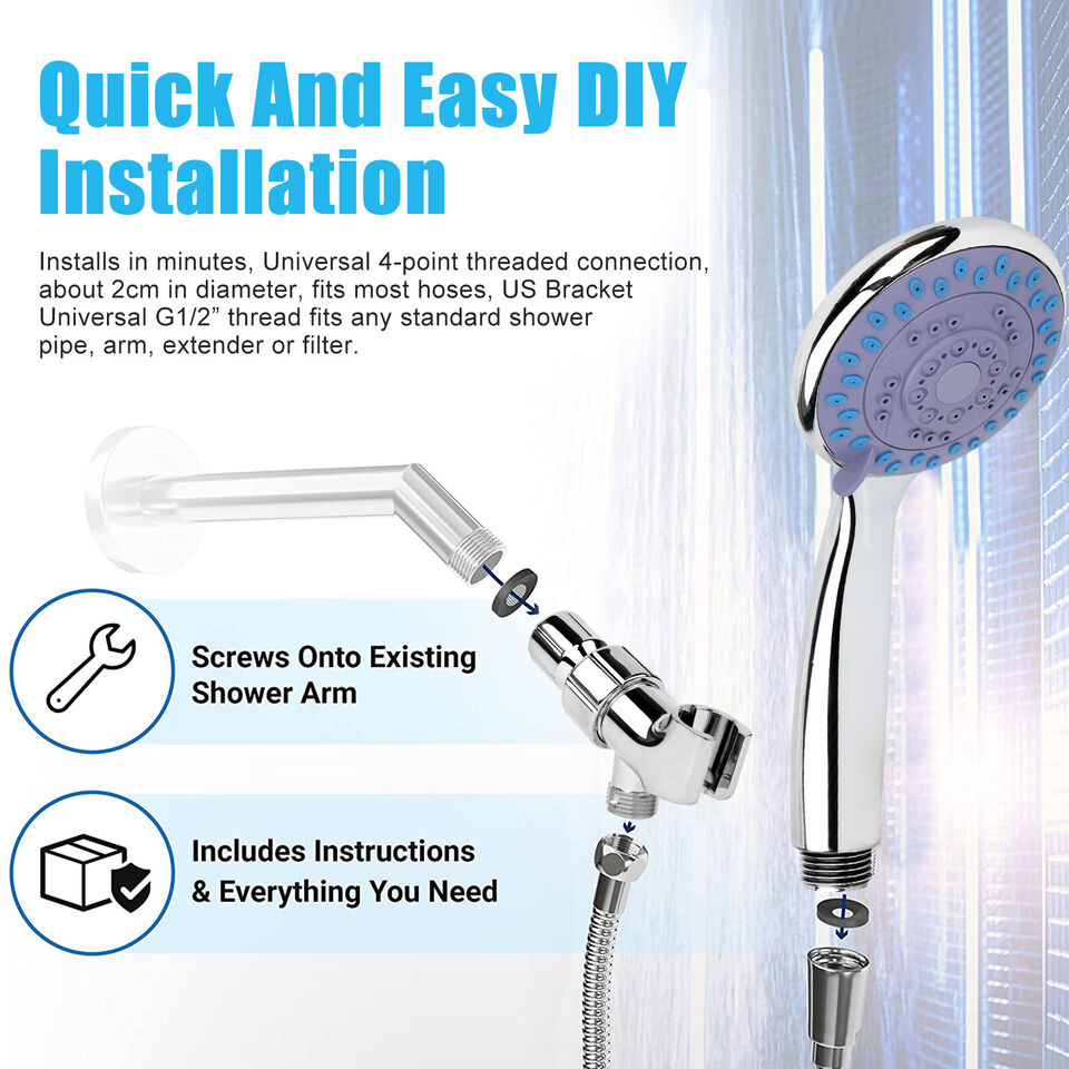 High Pressure 3 Setting Shower Head Bathroom Spray Handheld Showerhead with Hose