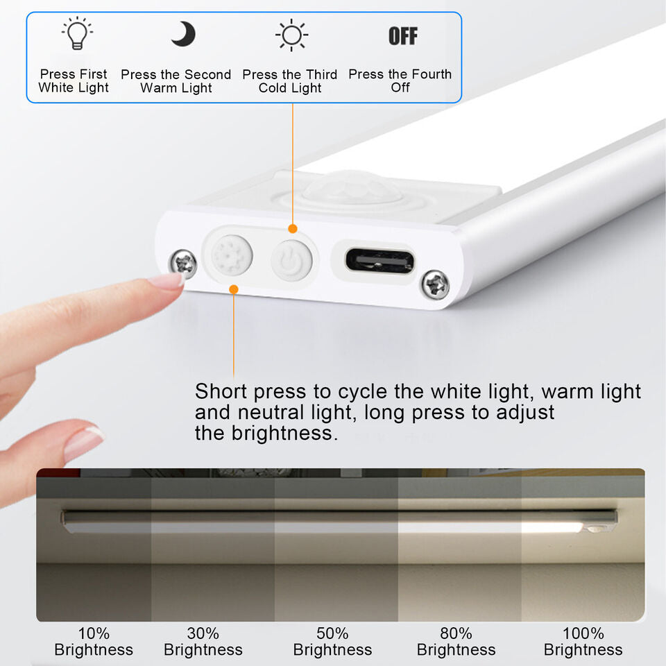 LED Motion Sensor Under Cabinet Closet Light USB Rechargeable Kitchen Night Lamp