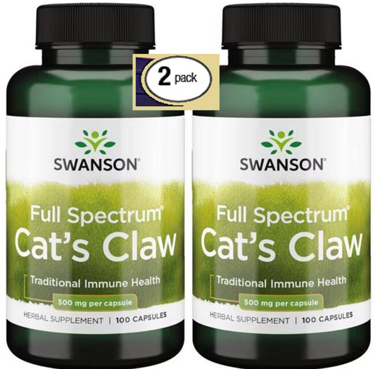 Cat's Claw (Uncaria Tomentosa) 500mg 200 Caps (2x100) Immune Digestive Joint Cat