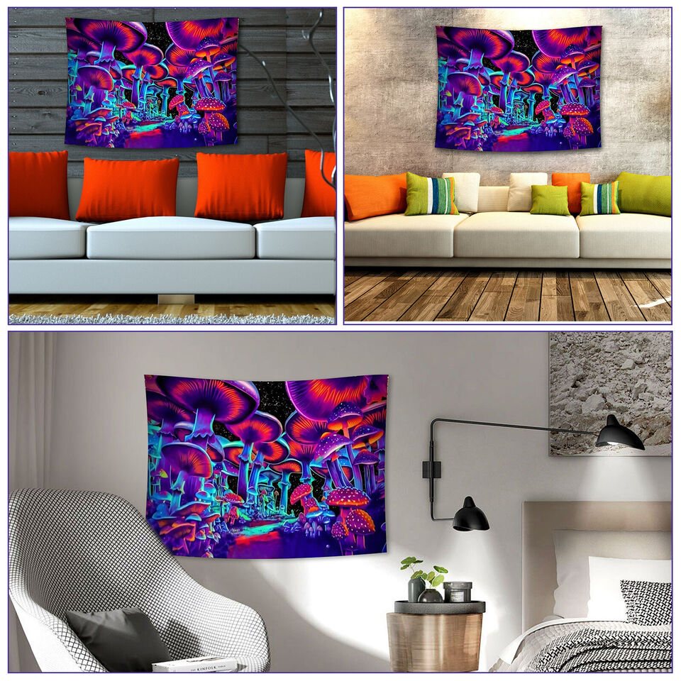 Trippy Wall Hanging Tapestry Psychedelic Home Room Decor Mushroom Colorful Art