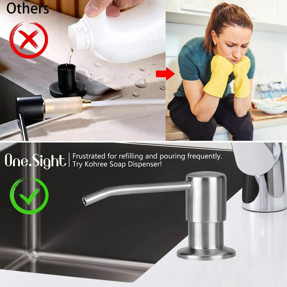 360° Sink Soap Dispenser Stainless Steel Kitchen Hands Liquid Pump Bottle Tube