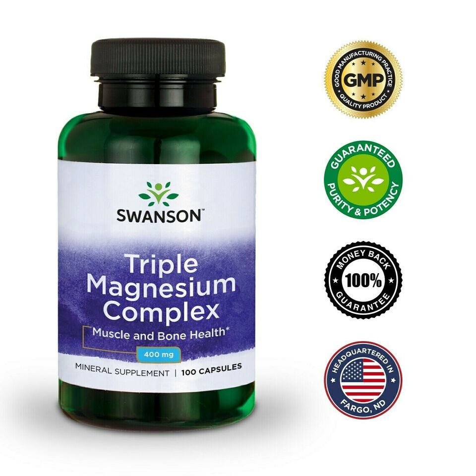 Triple MAGNESIUM complex 400mg 300 capsules (3x100) For Nerve Muscle Bone Health