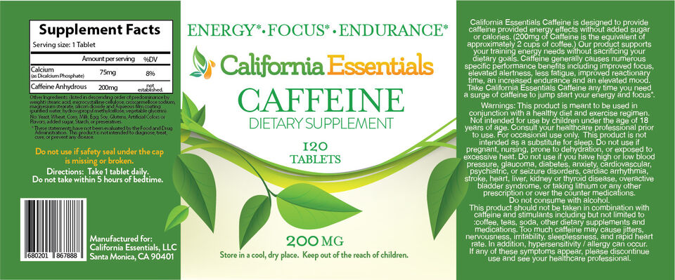 ENERGY ALL DAY CAFFEINE PILLS -200mg CAFFEINE-New-Fresh-Sealed