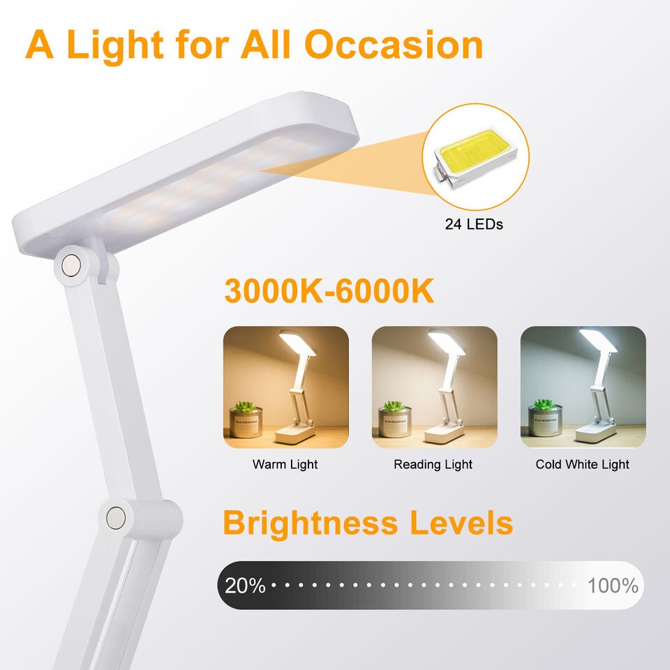 USB Dimmable LED Desk Light Touch Control Beside Bed Table Reading Lamp 3 Modes